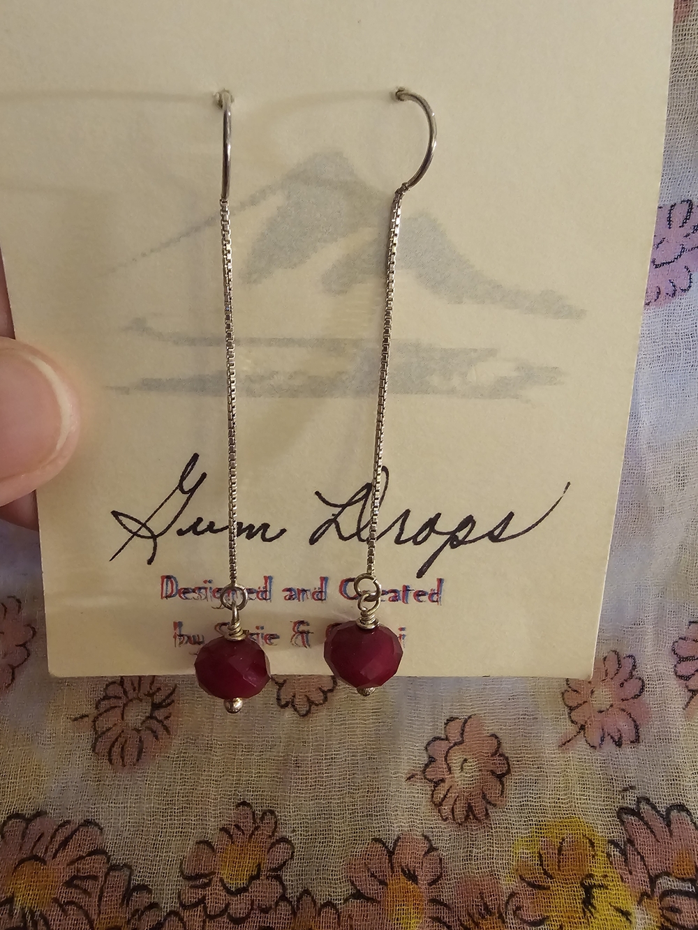 Vintage Yet 2 Bead Sterling Silver 2" Drop Red Leaded Glass Threader Earrings